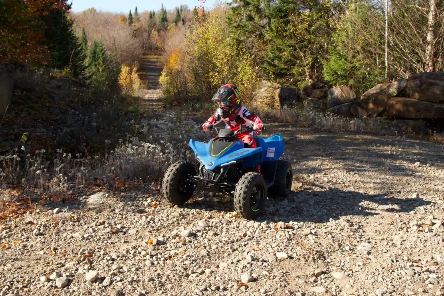 The stability of the quad helps young riders stay in control.